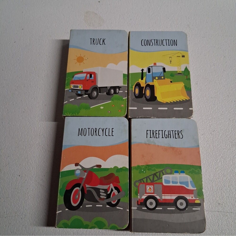 Set Of 4 Board Board Books Construction, Motorcycle, Trucks, Firefighter